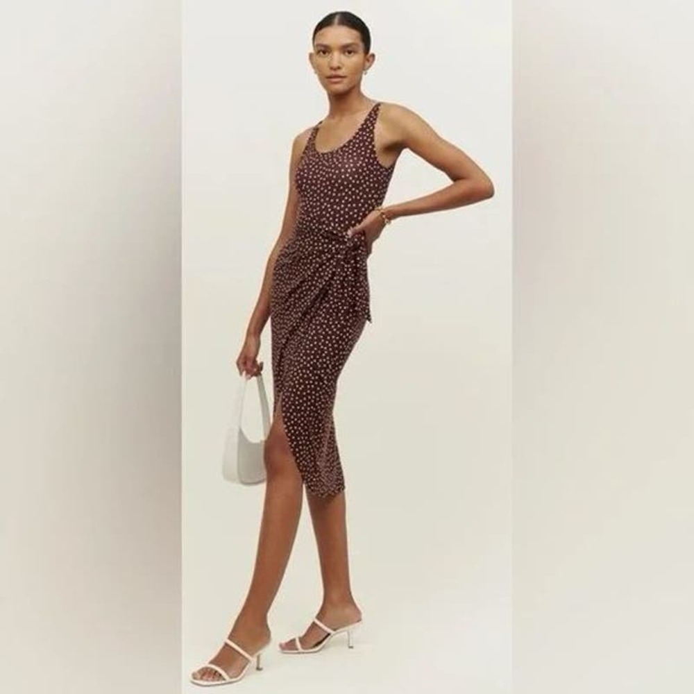 Reformation Brown Polka Dot Midi Dress